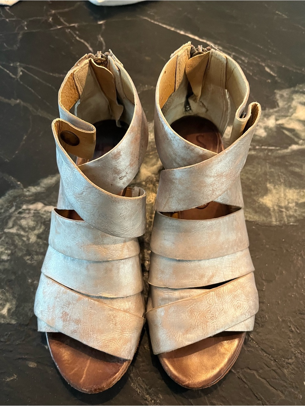 A.S.98 Metallic Light Tan Wrapped Leather Sandals